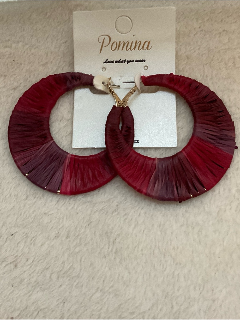 Pomina Wine Raffia Hoop Earrings